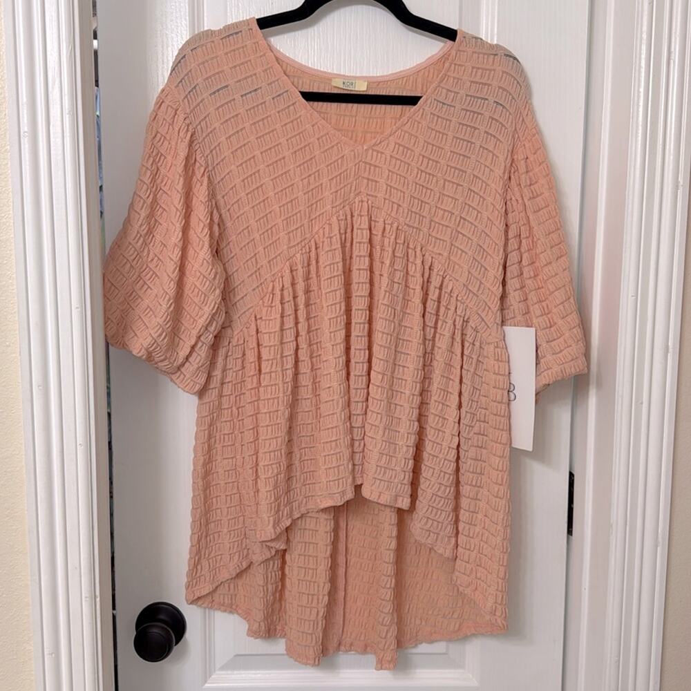Kori America peach high low oversize puff sleeve top size S/M